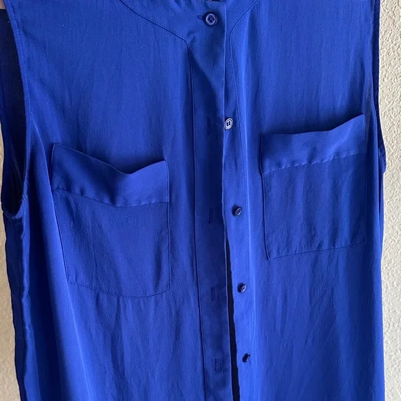 **Vintage** 100% Silk Theory Cobalt Blue Sleeveless Blouse - Picture 5 of 5